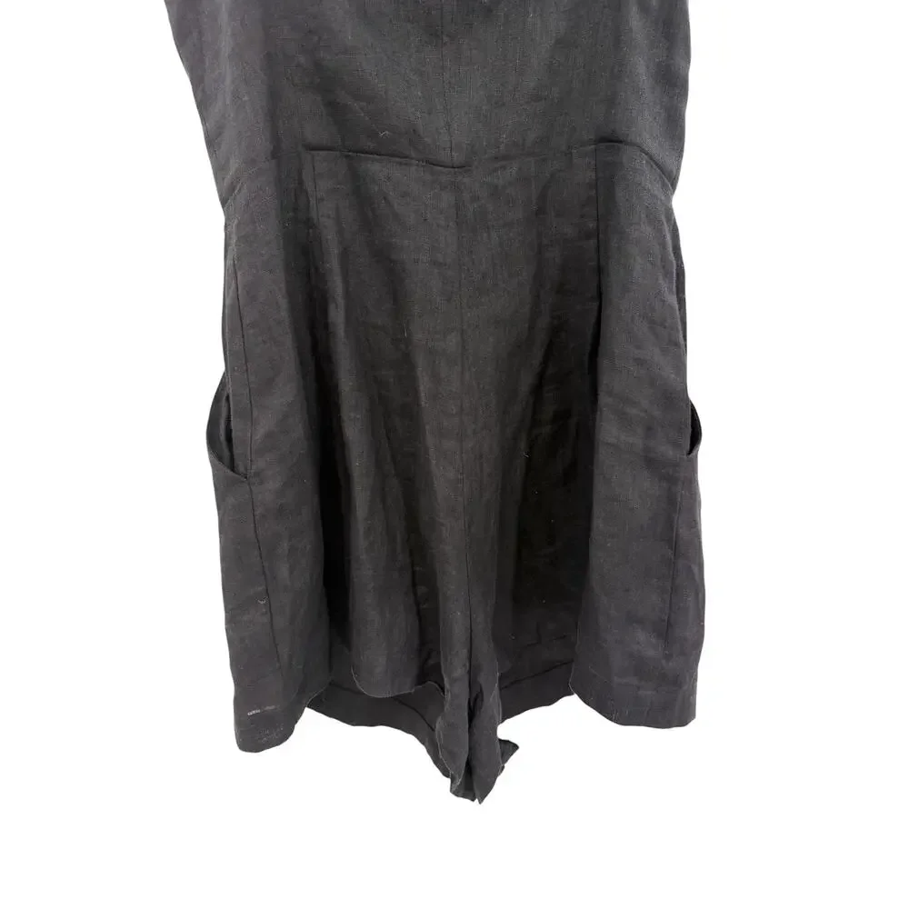 Reformation Blanca Linen Romper Black Button‎ Front Sleeveless Size 00